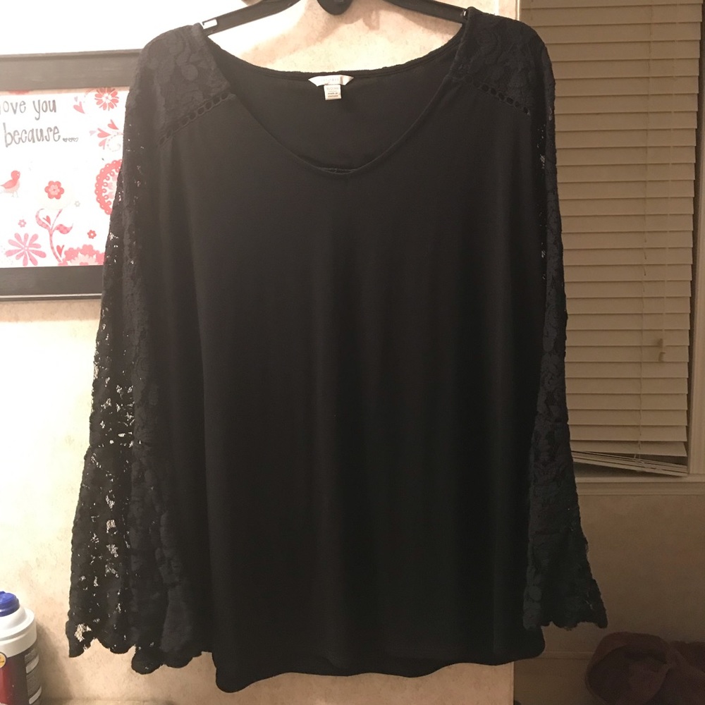 Black lace bell sleeve top